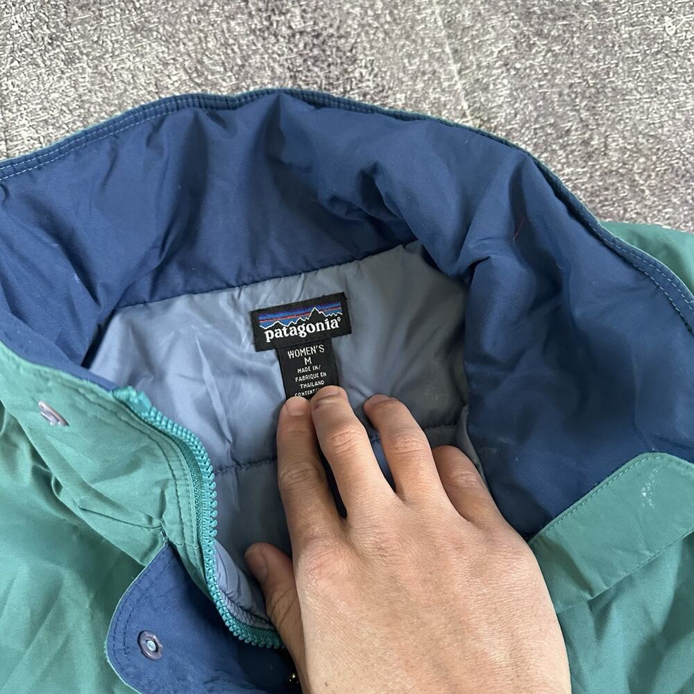 Women's Vintage 90's Patagonia Teal Blue Insulated Puffer Zip Parka Jacket Sz M